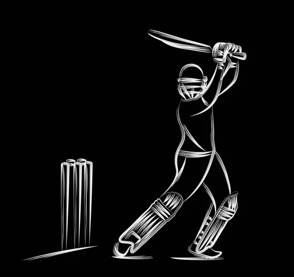 Conceito de Batedor Jogando Cricket - campeonato, Line art des —  Vetores de Stock