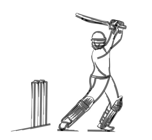 Concept of Batsman Playing Cricket  - championship, Line art des — Stock Vector