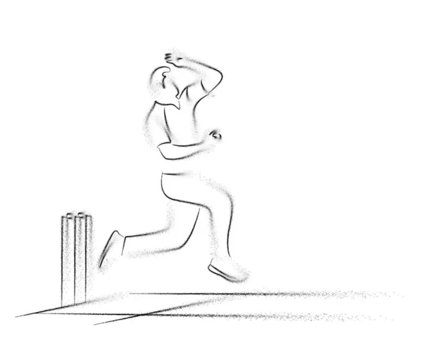 Bowler bowling dans les sports de championnat de cricket. Conception d'art linéaire  - — Image vectorielle