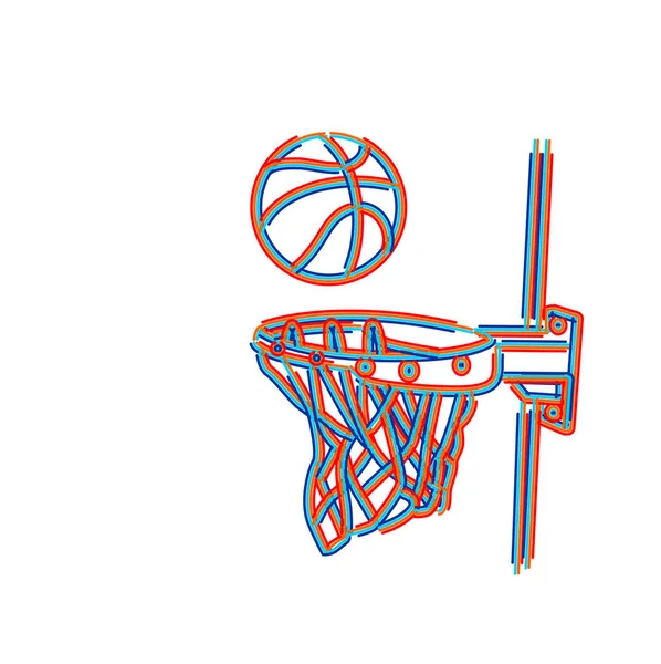 Baloncesto canasta tiro, aro, juego, ilustración de vectores de arte de línea — Vector de stock