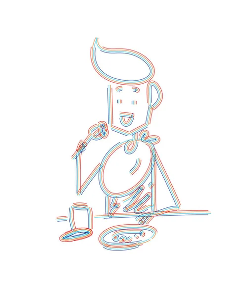Man having dinner in a restaurant - Office, Line art vector illu — Stock Vector