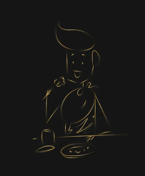 Uomo che cena in un ristorante - Ufficio, Line art vector illu — Vettoriale Stock