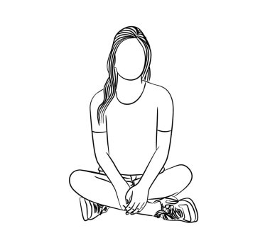 Katta oturan kadın, Düz çizgi sanat vektör tasarımı.