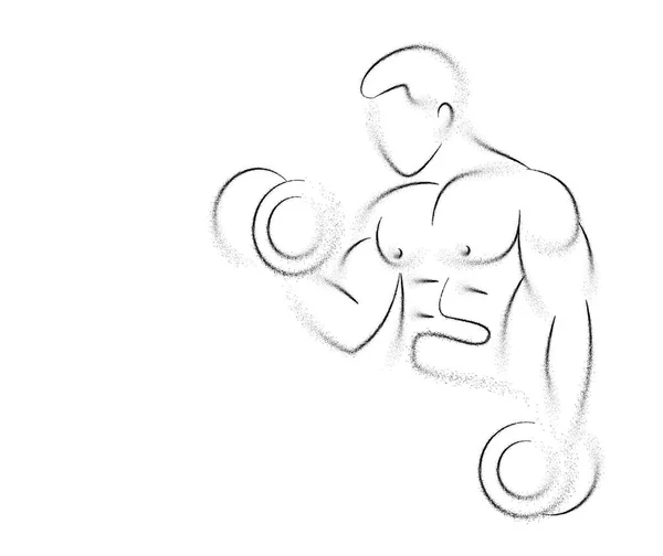 Homme Musclé Entraînement avec Barbell Sport et Activité Line art Dr — Image vectorielle