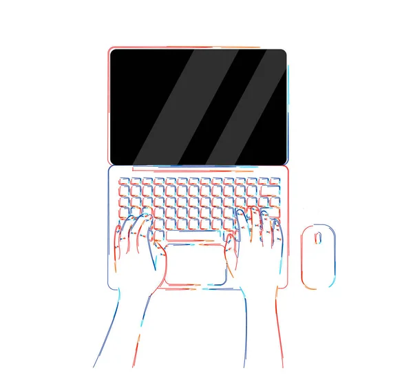 Laptop z pustą przestrzenią na białym tle, płaska linia sztuki vecto — Wektor stockowy