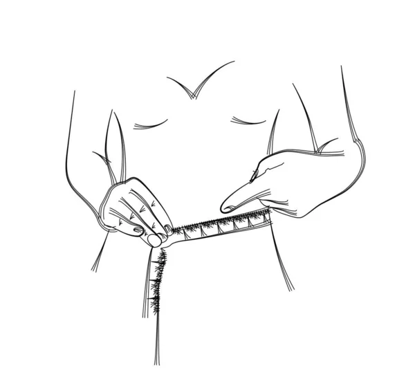 Cintura de las mujeres con cinta métrica, pérdida de peso, dieta, cintura  - — Vector de stock