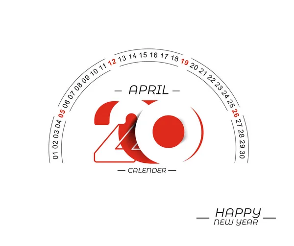 Feliz año nuevo 2020 Calendario de abril - Año Nuevo Diseño de vacaciones ele — Archivo Imágenes Vectoriales