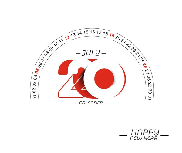 Feliz ano novo 2020 Julho Calendário - Ano Novo feriado design elem —  Vetores de Stock