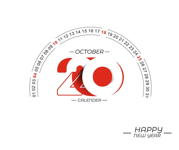 Feliz año nuevo 2020 Calendario de octubre - Año Nuevo Diseño de vacaciones e — Archivo Imágenes Vectoriales