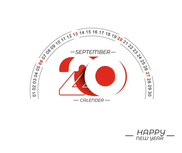 Bonne année 2020 Septembre Calendrier - Nouvelle année Design de vacances — Image vectorielle