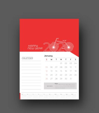 Mutlu yıllar 2020 Takvimi - Yeni Yıl Tatili tasarım öğeleri 