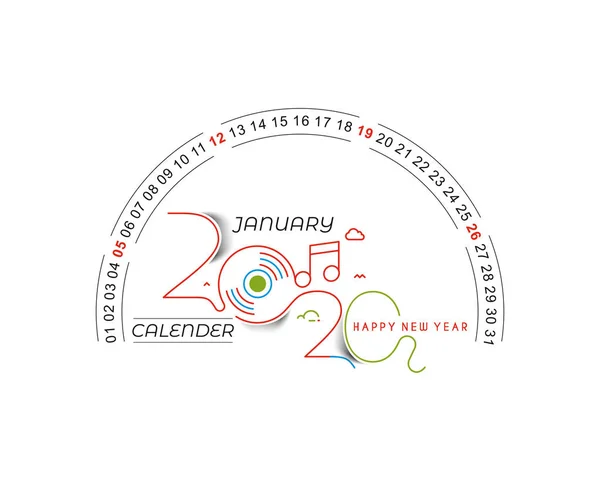 Felice anno nuovo 2020 Calendario - Capodanno elementi di design vacanza — Vettoriale Stock