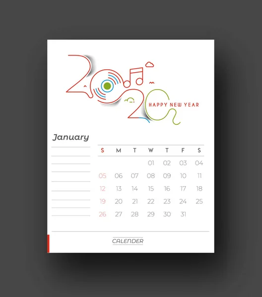 Šťastný nový rok 2020 kalendář-nový rok dovolené prvky návrhu — Stockový vektor