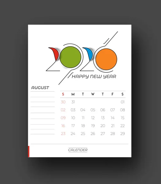 Feliz ano novo 2020 Calendário - Ano Novo elementos de design de férias —  Vetores de Stock