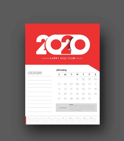 Feliz año nuevo 2020 Calendario - Año Nuevo Elementos de diseño de vacaciones — Archivo Imágenes Vectoriales