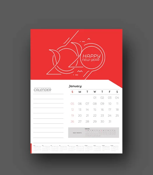 Feliz año nuevo 2020 Calendario - Año Nuevo Elementos de diseño de vacaciones — Archivo Imágenes Vectoriales