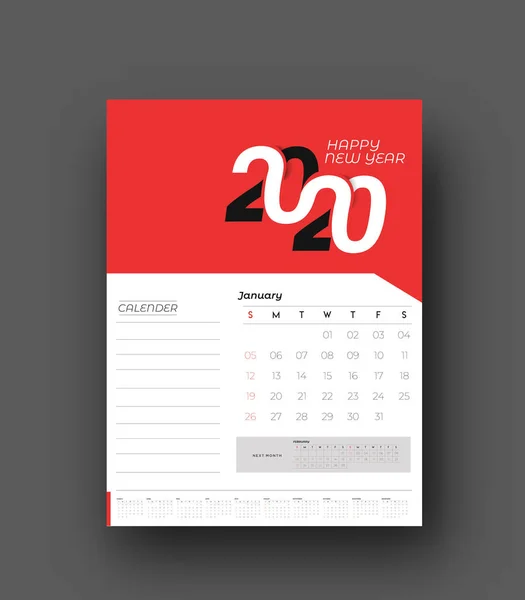Frohes neues Jahr 2020 Kalender - Designelemente für das neue Jahr — Stockvektor