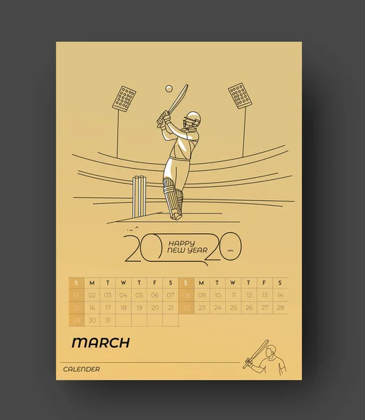 Feliz Ano Novo 2020 Calendário Cricket Poster Event - Ano Novo Hol — Vetor de Stock