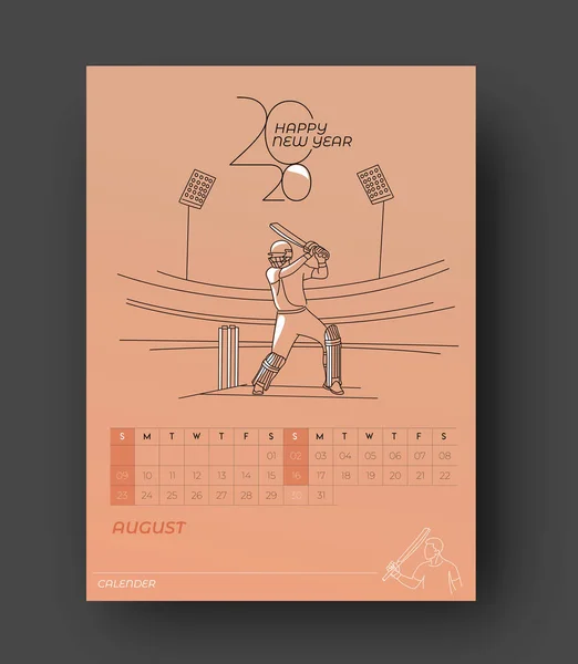 Feliz año nuevo 2020 Calendario Cricket Poster Event - Año Nuevo Hol — Archivo Imágenes Vectoriales