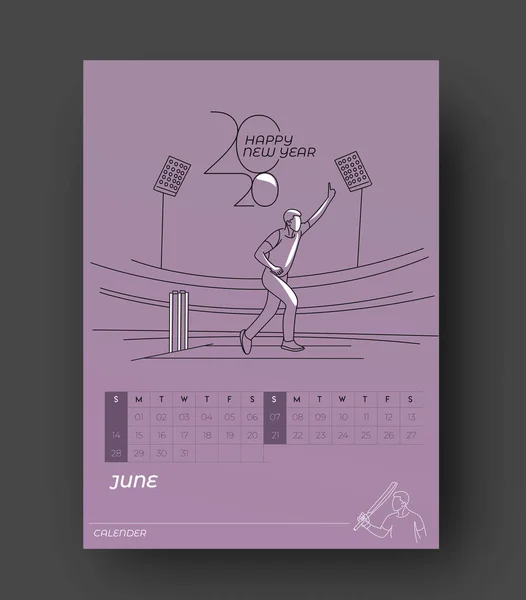 Feliz año nuevo 2020 Calendario Cricket Poster Event - Año Nuevo Hol — Vector de stock