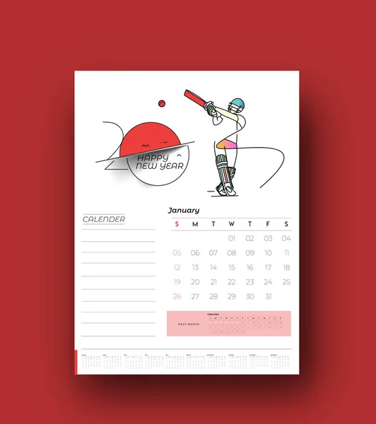 Godt nytt år 2020 Kalender Cricket Poster Event - Nyttår Hol – stockvektor