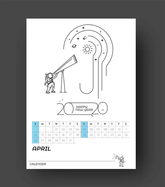 Bonne année 2020 Astronaute Calendrier - Nouvel An Design de vacances — Image vectorielle