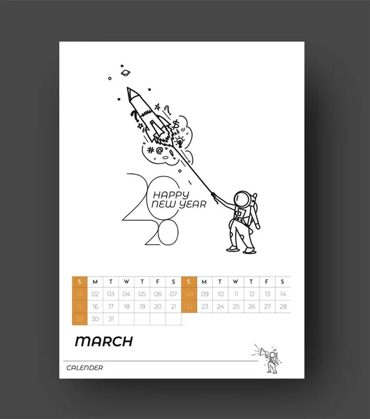 Šťastný nový rok 2020 kalendář astronautů-nový rok návrh na dovolenou — Stockový vektor