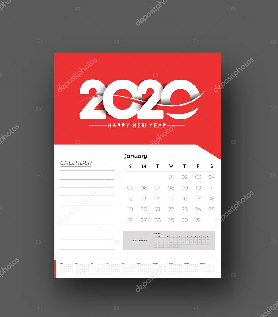 Happy new year 2020 Calendar - New Year Holiday design elements 