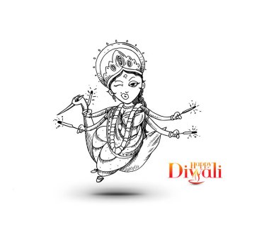 Mutlu Diwali Festivali, El Çizilmiş S metni ile Hindu Tanrı Laxmi