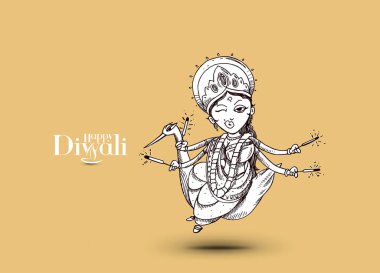 Mutlu Diwali Festivali, El Çizilmiş S metni ile Hindu Tanrı Laxmi