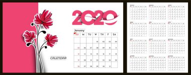 Mutlu yıllar 2020 Takvimi - Yeni Yıl Tatili tasarım öğeleri 