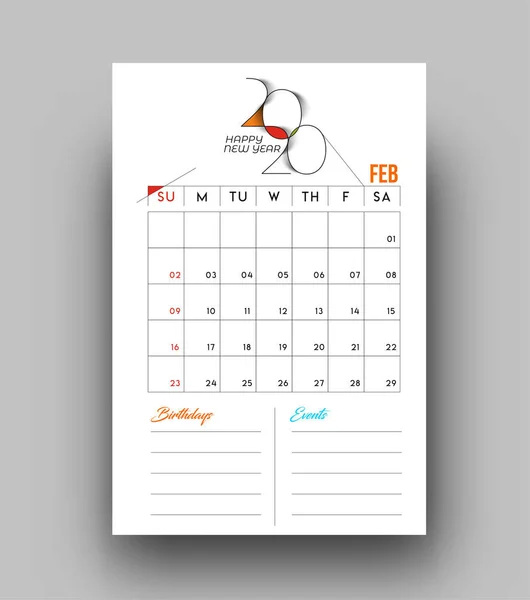 Happy new year 2020 Calendar - New Year Holiday design element - Stok Vektor