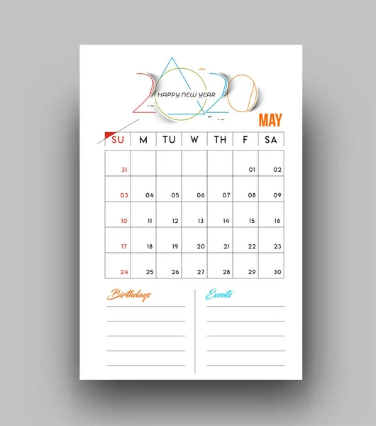 Feliz año nuevo 2020 Calendario - Año Nuevo Elementos de diseño de vacaciones — Vector de stock