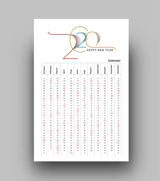 З Новим 2020 роком Календар - елементи дизайну новорічних свят — стоковий вектор