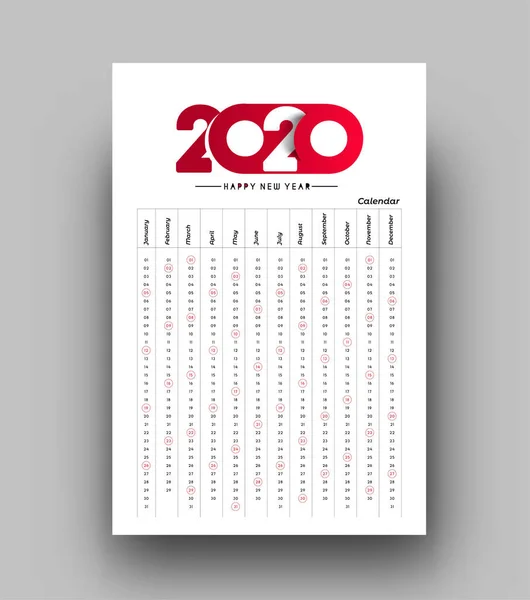 Gelukkig Nieuwjaar 2020 kalender-Nieuwjaar vakantie design elementen — Stockvector