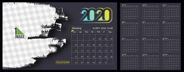 Felice anno nuovo 2020 Calendario - Capodanno elementi di design vacanza — Vettoriale Stock