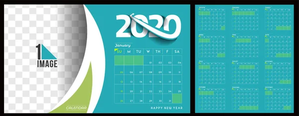 Feliz ano novo 2020 Calendário - Ano Novo elementos de design de férias —  Vetores de Stock
