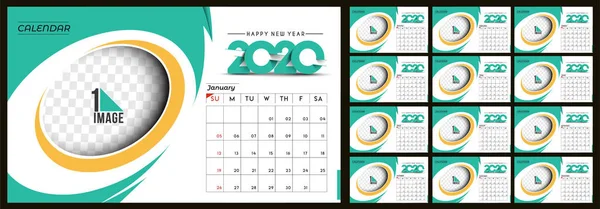 Feliz año nuevo 2020 Calendario - Año Nuevo Elementos de diseño de vacaciones — Vector de stock