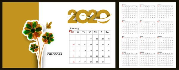 Bonne année 2020 Calendrier - Nouvel An éléments de conception de vacances — Image vectorielle