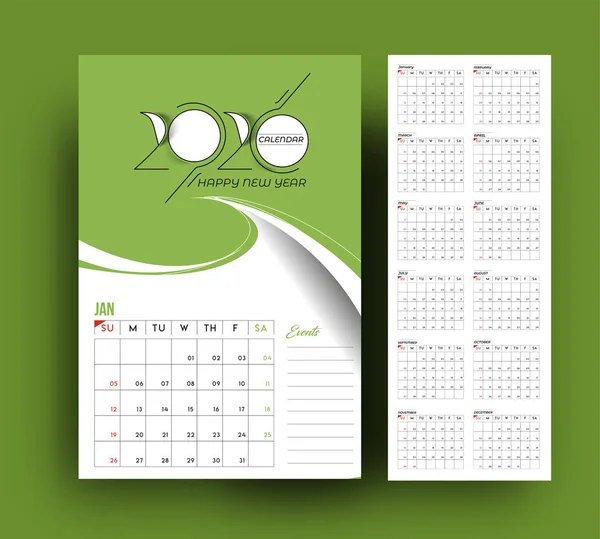 Bonne année 2020 Calendrier - Nouvel An éléments de conception de vacances — Image vectorielle