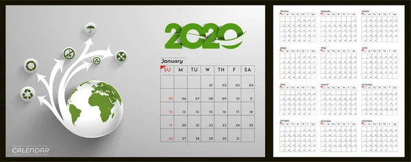 Happy new year 2020 Calendar - New Year Holiday design elements — Stock Vector