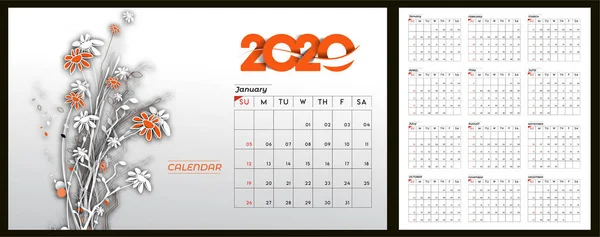 Feliz ano novo 2020 Calendário - Ano Novo elementos de design de férias — Vetor de Stock