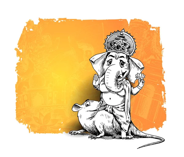 Indiai vallási fesztivál Ganesh Chaturthi sablon, kézzel rajzolt — Stock Vector