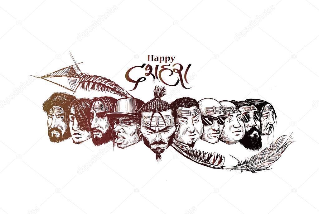 Hipster arrows with ten heads indian hunter face design, Hand Drawn Sketch Vector illustration.