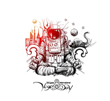 Astronot uzay elbisesi yoga jestleri , El Çizilmiş Sketch Vektör 