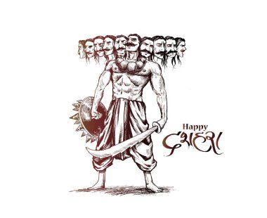 Dussehra kutlama - On kafaları ile Angry Ravana, El Çizilmiş S