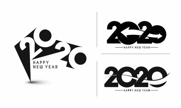 Boldog új évet 2020 Szöveg tipográfia Design Set - Vector illustra — Stock Vector