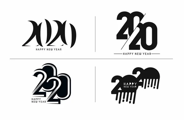 Boldog új évet 2020 Szöveg tipográfia Design Set - Vector illustra — Stock Vector