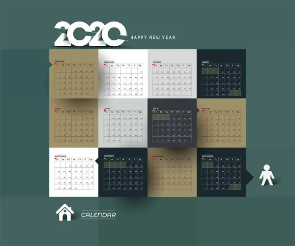 Gelukkig Nieuwjaar 2020 kalender-Nieuwjaar vakantie design elementen — Stockvector