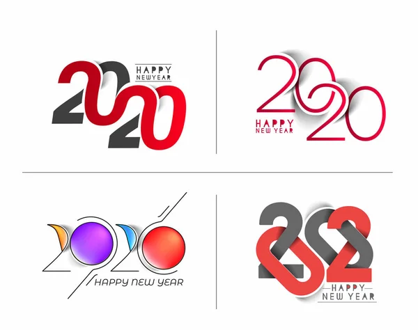 Feliz Año Nuevo 2020 conjunto de diseño de tipografía de texto - Vector illustra — Archivo Imágenes Vectoriales